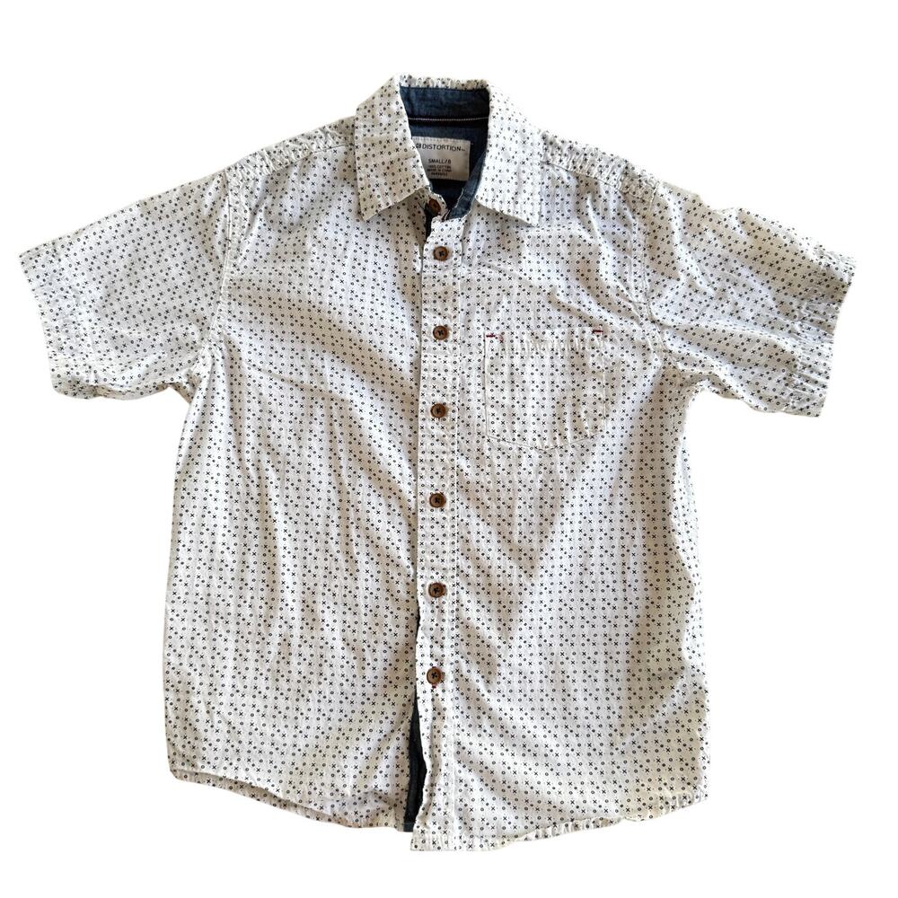Distortion Boy's Design Short Sleeve Button-Down Shirt Size Small (8)